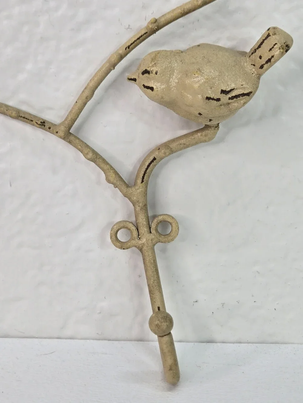 Rustic Cast Iron Chubby Bird On Branch Wall Hook Metal Coat Hat Hanger Farmhouse
